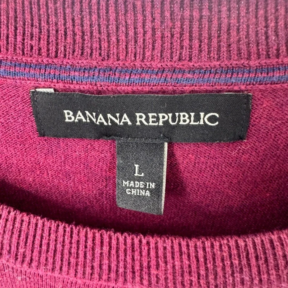 Banana Republic Mens Burgundy Cashmere Blend Crewneck Sweater Elbow Patches L‎